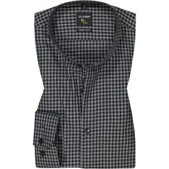OLYMP No. Six Super Slim 2586/84/68 Hemd, Super Slim Fit, Baumwolle, Schwarz-grau kariert, Schwarz