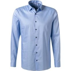 OLYMP No. Six Super Slim 2550/84/11 Hemd, Super Slim Fit, Lyocell, Bleu gemustert, Bleu