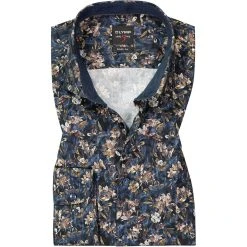 OLYMP Level Five Body Fit 69EL 2092/89/18 Hemd, Baumwolle, Extra langer Arm, Marine gemustert, Marine