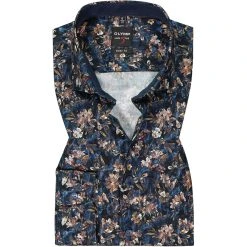 OLYMP Level Five Body Fit 2092/84/18 Hemd, Baumwolle, Marineblau gemustert, Marine