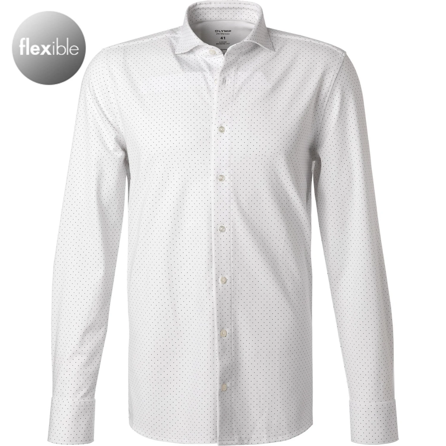 OLYMP Luxor Modern Fit 1224/84/00 Hemd, Jersey geruchshemmend, Weiß-blau gemustert, Weiß 1 OLYMP Luxor Modern Fit 1224/84/00 Hemd, Jersey geruchshemmend, Weiß-blau gemustert, Weiß