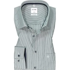 OLYMP Luxor Comfort Fit 1060/84/45 Hemd, Baumwolle, Grün-weiß gestreift, Grün