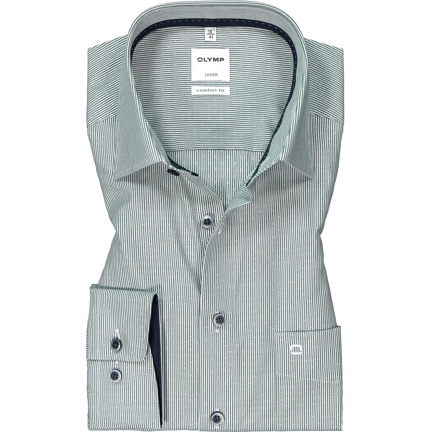 OLYMP Luxor Comfort Fit 1060/84/45 Hemd, Baumwolle, Grün-weiß gestreift, Grün 1 OLYMP Luxor Comfort Fit 1060/84/45 Hemd, Baumwolle, Grün-weiß gestreift, Grün