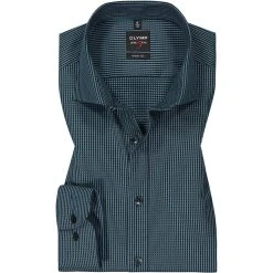 OLYMP Level Five Body Fit 2084/84/45 Hemd, Baumwolle, Grün-blau gemustert, Grün