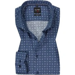 OLYMP Level Five Body Fit 2122/84/18 Hemd, Baumwolle, Marineblau gemustert, Marine