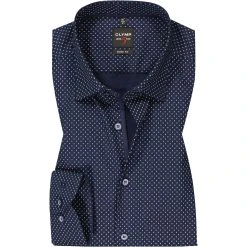 OLYMP Level Five Body Fit 2104/84/18 Hemd, Baumwolle, Marineblau gemustert, Marine