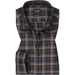 OLYMP Level Five Body Fit 2088/84/28 Hemd, Baumwolle, Braun-blau kariert, Braun