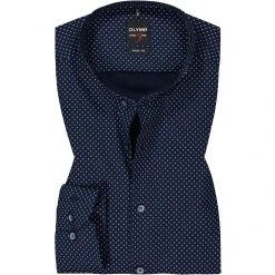 OLYMP Level Five Body Fit 2140/84/18 Hemd, Baumwolle, Marineblau gemustert, Marine