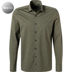 OLYMP Level Five Body Fit 2008/64/47 Hemd, Jersey geruchshemmend, Olivgrün meliert, Oliv