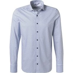 OLYMP Level Five Body Fit 2018/84/11 Hemd, Jersey geruchshemmend, Weiß-bleu gemustert, Bleu