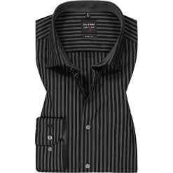 OLYMP Level Five Body Fit 2138/84/68 Hemd, Baumwolle, Schwarz-grau gestreift, Schwarz