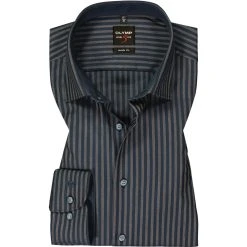 OLYMP Level Five Body Fit 2138/84/18 Hemd, Baumwolle, Marineblau-grau gestreift, Marine