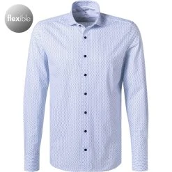 OLYMP No. Six Super Slim 2516/84/11 Hemd, Super Slim Fit, Jersey geruchshemmend, Weiß-bleu gemustert, Bleu