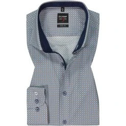 OLYMP Level Five Body Fit 2098/84/28 Hemd, Baumwolle, Braun-blau gemustert , Braun