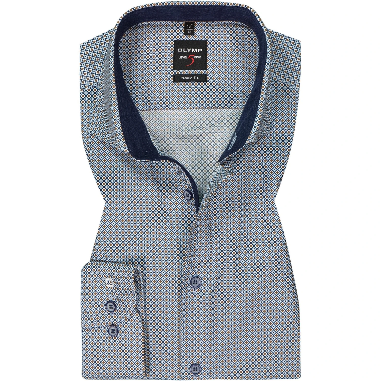 OLYMP Level Five Body Fit 2098/84/28 Hemd, Baumwolle, Braun-blau gemustert , Braun 1 OLYMP Level Five Body Fit 2098/84/28 Hemd, Baumwolle, Braun-blau gemustert , Braun
