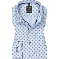 OLYMP Level Five Body Fit 2134/84/11 Hemd, Baumwolle, Mittelblau gemustert, Bleu