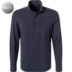 OLYMP Level Five Body Fit 2056/84/18 Hemd, Jersey geruchshemmend, Marine gemustert, Marine