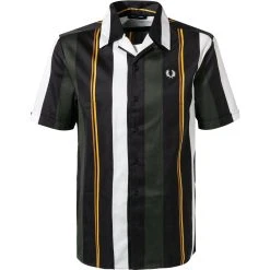 Fred Perry Hemd M2707/408 Kurzarmhemd, Baumwolle, Jägergrün-schwarz gestreift, Jägergrün