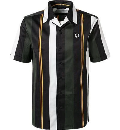 Fred Perry Hemd M2707/408 Kurzarmhemd, Baumwolle, Jägergrün-schwarz gestreift, Jägergrün 2 Fred Perry Hemd M2707/408 Kurzarmhemd, Baumwolle, Jägergrün-schwarz gestreift, Jägergrün – Bild 2