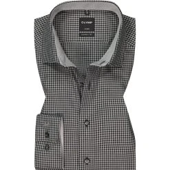 OLYMP Luxor Moder Fit 1318/84/68 Hemd, Modern Fit, Bügelfreie Baumwolle, Schwarz-grau kariert, Schwarz