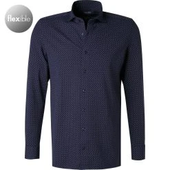 OLYMP Luxor Modern Fit 1224/84/18 Hemd, Jersey geruchshemmend, Marine gemustert, Marine