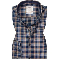 OLYMP Casual Level Five Body Fit 3568/84/18 Hemd, Baumwolle, Marine-orange kariert, Marine