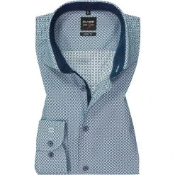 OLYMP Level Five Body Fit 2098/84/45 Hemd, Baumwolle, Blau gemustert , Grün