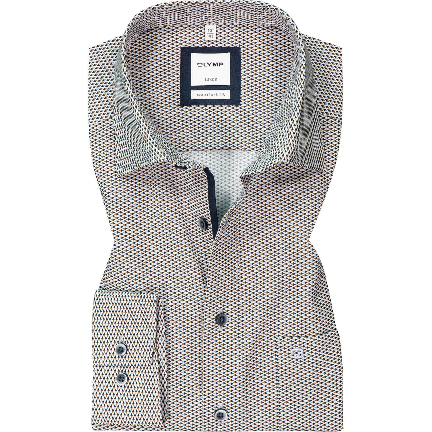 OLYMP Luxor Comfort Fit 1070/84/28 Hemd, Baumwolle, Blau-braun gemustert, Braun 1 OLYMP Luxor Comfort Fit 1070/84/28 Hemd, Baumwolle, Blau-braun gemustert, Braun