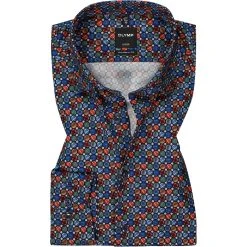 OLYMP Luxor Modern Fit 1324/84/18 Hemd, Baumwolle, Marine-rot gemustert, Marine