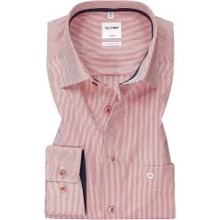 OLYMP Luxor Comfort Fit 1060/84/36 Hemd, Baumwolle, Rot-weiß gestreift, Sienna