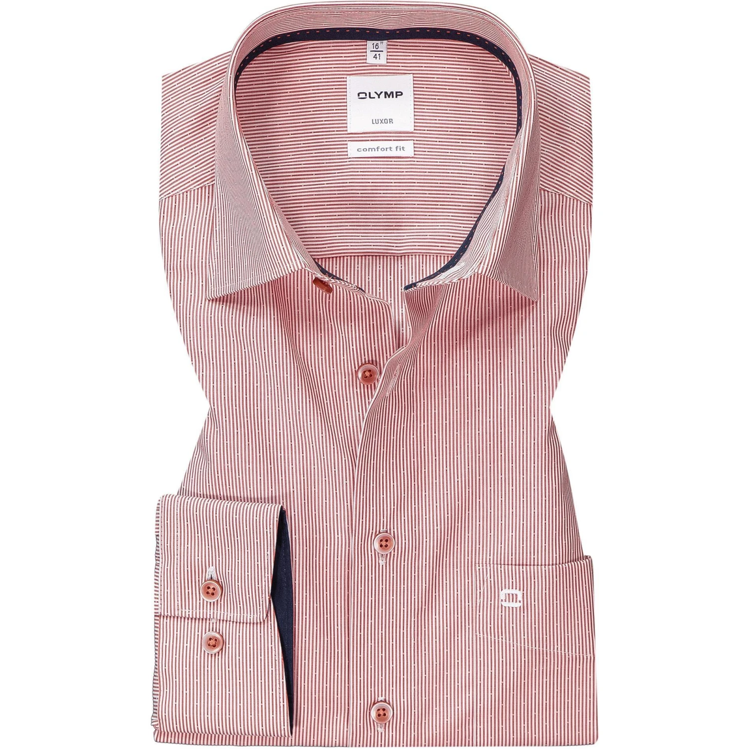 OLYMP Luxor Comfort Fit 1060/84/36 Hemd, Baumwolle, Rot-weiß gestreift, Sienna 1 OLYMP Luxor Comfort Fit 1060/84/36 Hemd, Baumwolle, Rot-weiß gestreift, Sienna