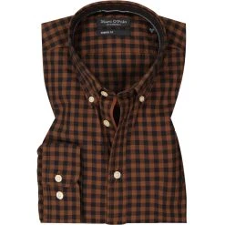 Marc O'Polo Hemd 127 7028 42146/A71 Shaped Fit, Baumwolle, Braun kariert, Braun