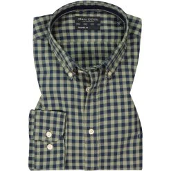 Marc O'Polo Hemd 127 7028 42146/G47 Shaped Fit, Baumwolle, Olivgrün kariert, Oliv