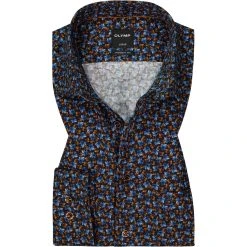 OLYMP Luxor Modern Fit 1227/64/24 Hemd, Baumwolle, Blau-braun gemustert, Caramel