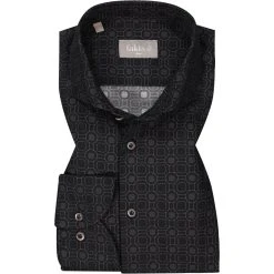 fakts Hemd 6047/395 Slim Fit, Baumwolle, Schwarz gemustert, Schwarz