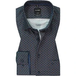 OLYMP Luxor Modern Fit 1217/64/24 Hemd, Baumwolle, Nachtblau gemustert, Caramel