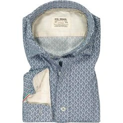 FIL NOIR Hemd Treviso 51508/67 Shaped Fit, Baumwolle CO2-Neutral, Hellgrau-hellblau gemustert, Blau