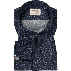 FIL NOIR Hemd Treviso 51556/70 Shaped Fit, Baumwolle CO2-Neutral, Nachtblau gemustert, Nachtblau