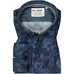FIL NOIR Hemd Giuseppe 51574/68 Shaped Fit, Baumwolle CO2-Neutral, Indigo gemustert, Indigo