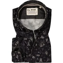 FIL NOIR Hemd Giuseppe 51573/09 Shaped Fit, Baumwolle CO2-Neutral, Schwarz gemustert, Schwarz
