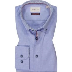 bugatti Hemd 9350/88800/350 Modern Fit, Baumwolle, Mittelblau meliert, Hellblau