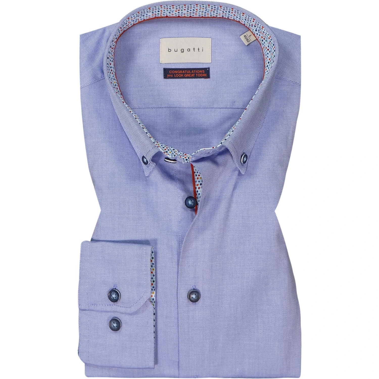 bugatti Hemd 9350/88800/350 Modern Fit, Baumwolle, Mittelblau meliert, Hellblau 1 bugatti Hemd 9350/88800/350 Modern Fit, Baumwolle, Mittelblau meliert, Hellblau