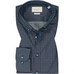 bugatti Hemd 9350/88803/960 Modern Fit, Baumwolle, Blau-marsala gemustert, Dunkelblau