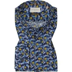 bugatti Hemd 9350/88825/390 Modern Fit, Baumwolle, Weiß-multicolor gemustert, Navy-blau-gelb