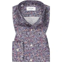 ETON Hemd 1000/02477/55 Classic Fit, Baumwolle, Blau-beere gemustert , Rot-dunkelblau