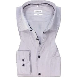 Seidensticker Hemd 650590/19 Slim Fit, Baumwolle, Dunkelblau-weiß gestreift, Dunkelblau