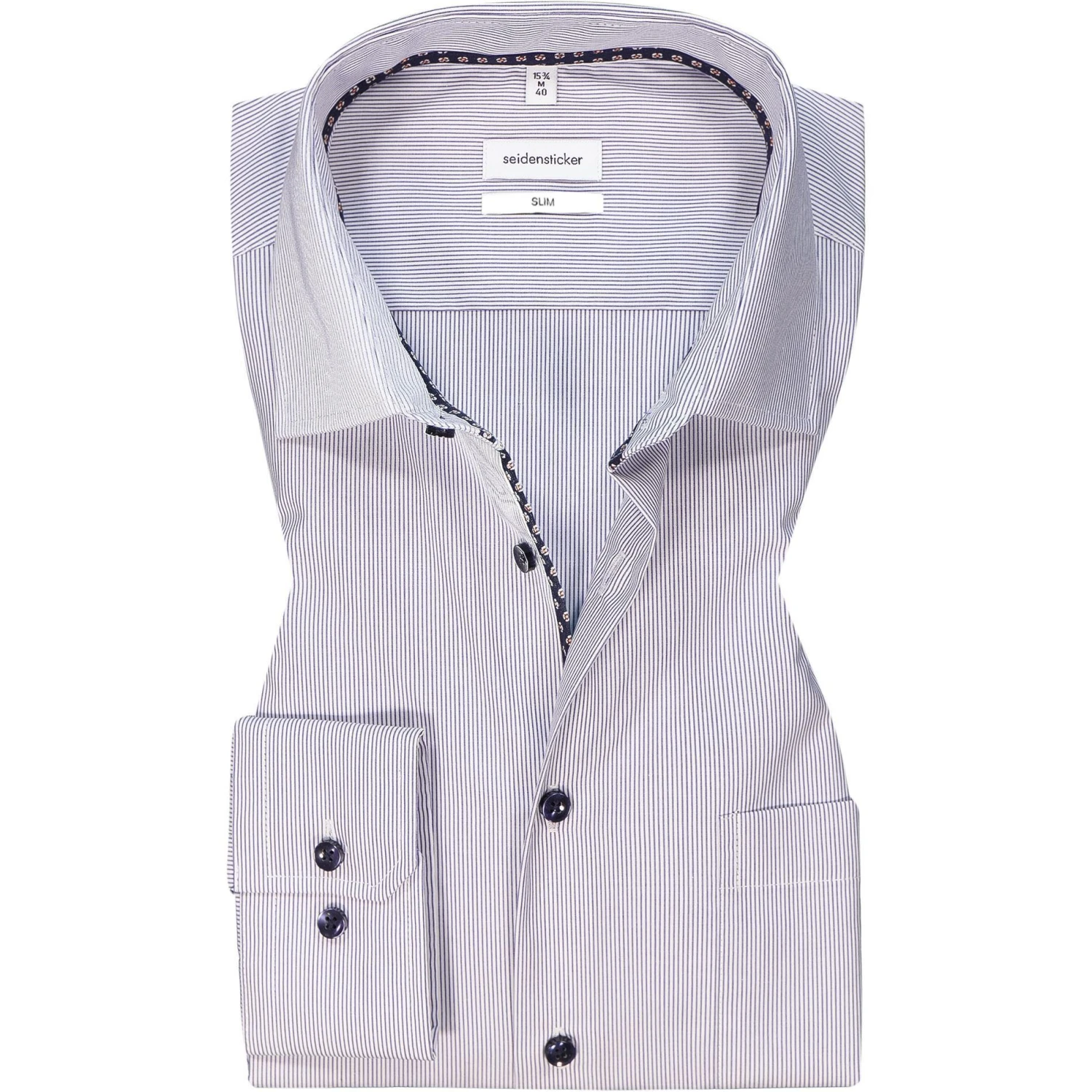 Seidensticker Hemd 650590/19 Slim Fit, Baumwolle, Dunkelblau-weiß gestreift, Dunkelblau 1 Seidensticker Hemd 650590/19 Slim Fit, Baumwolle, Dunkelblau-weiß gestreift, Dunkelblau