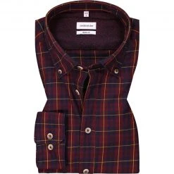 Seidensticker Hemd 150872/49 Regular Fit, Twill, Bordeaux kariert, Weinrot