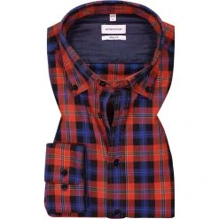 Seidensticker Hemd 150810/67 Regular Fit, Twill, Hellrot kariert, Orange
