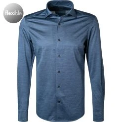 BOGGI MILANO Hemd BO21A0138/04 Regular Fit, Jersey atmungsaktiv, Jeansblau meliert, Indigo